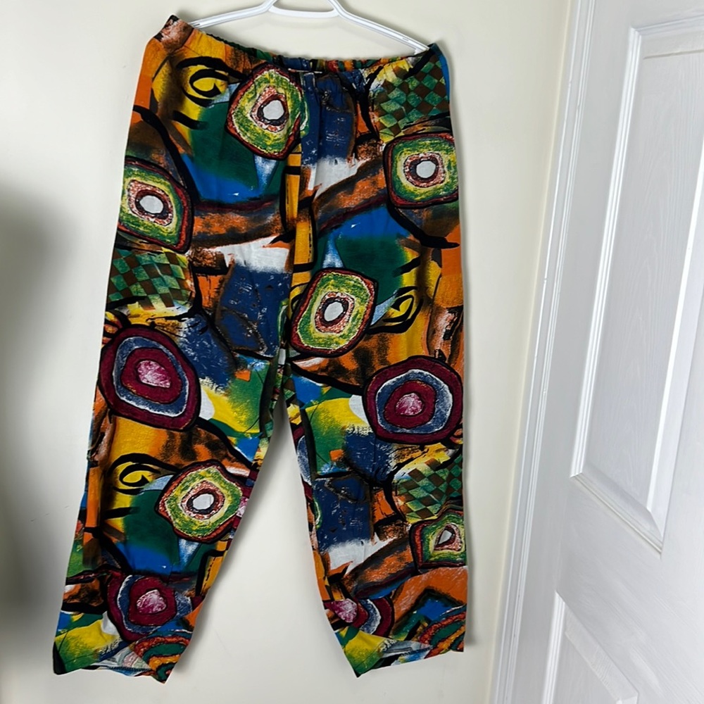 Vintage Graphic Prints Afro Pop Culture Vibe Capri Pockets Tapered Pants Size L
